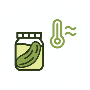 Pickled cucumber jar with thermometer, illustrating food preservation and temperature control.