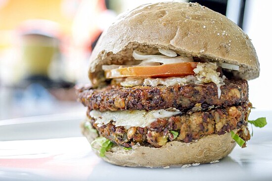 Hearty whole grain Turkey Burger & Pickled CranRelish loaded with double grain patties, fresh veggies, and melted cheese.