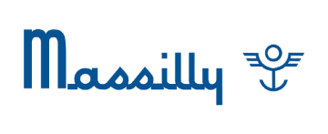 Massilly logo features a modern blue design with an anchor and winged figure symbolizing stability.