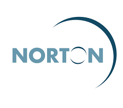 Norton logo featuring bold blue text and a protective circular design for cybersecurity.
