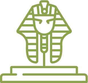 Stylized Egyptian pharaoh icon showcasing nemes headdress and regal features in minimalist design.