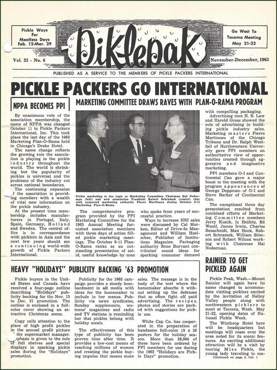 Newsletter highlighting Pickle Packers name change to International